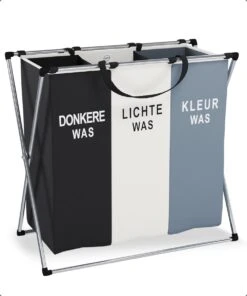 Landys Wasmand 3 Vakken - Opvouwbare Wassorteerder Met NL Opdruk - Aluminium Frame - 90L