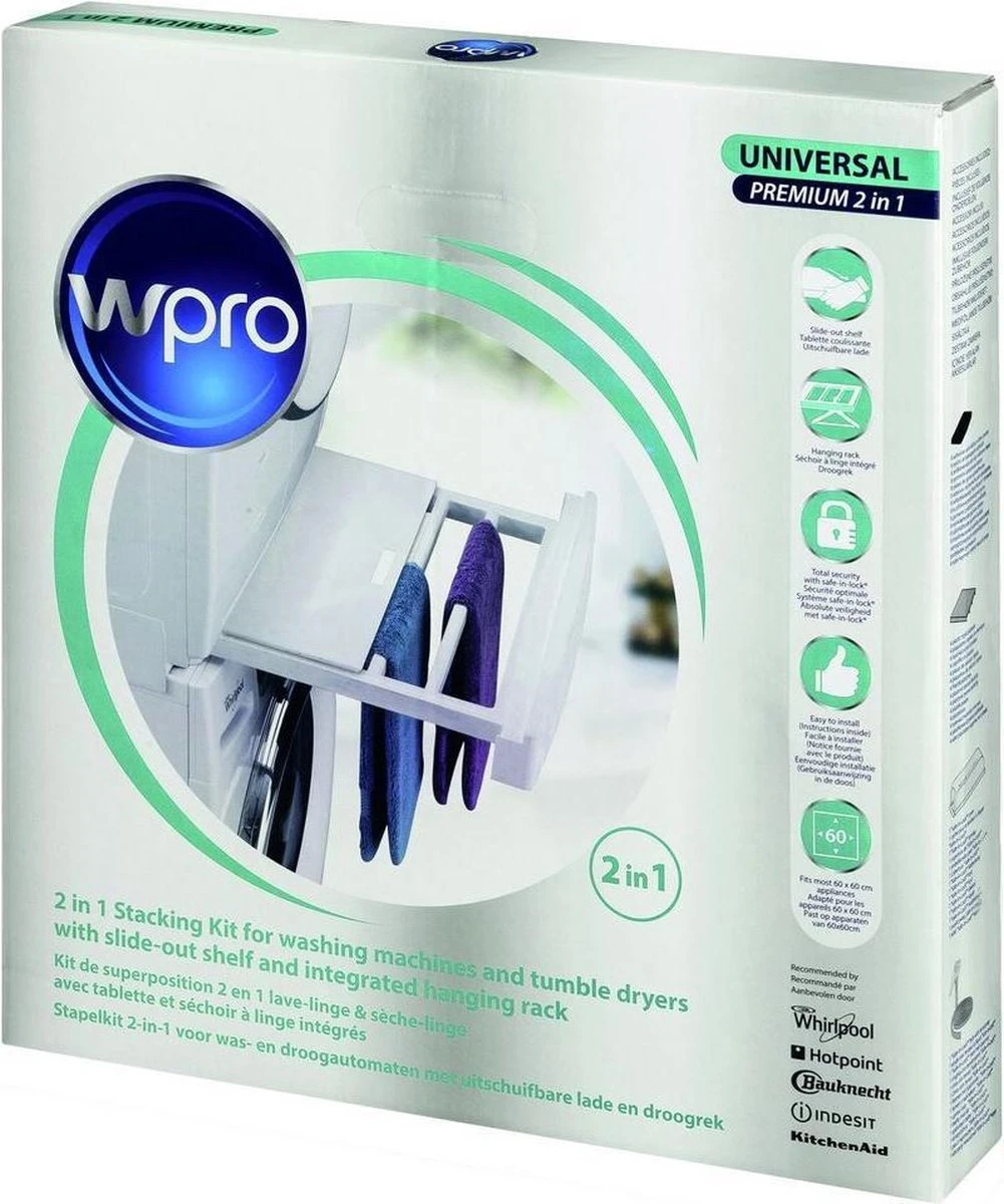 Wpro SKP101 - Stapelkit Met Uitschuifbaar Droogrek - Universeel 8 Wpro SKP101 - Stapelkit Met Uitschuifbaar Droogrek - Universeel - Afbeelding 8