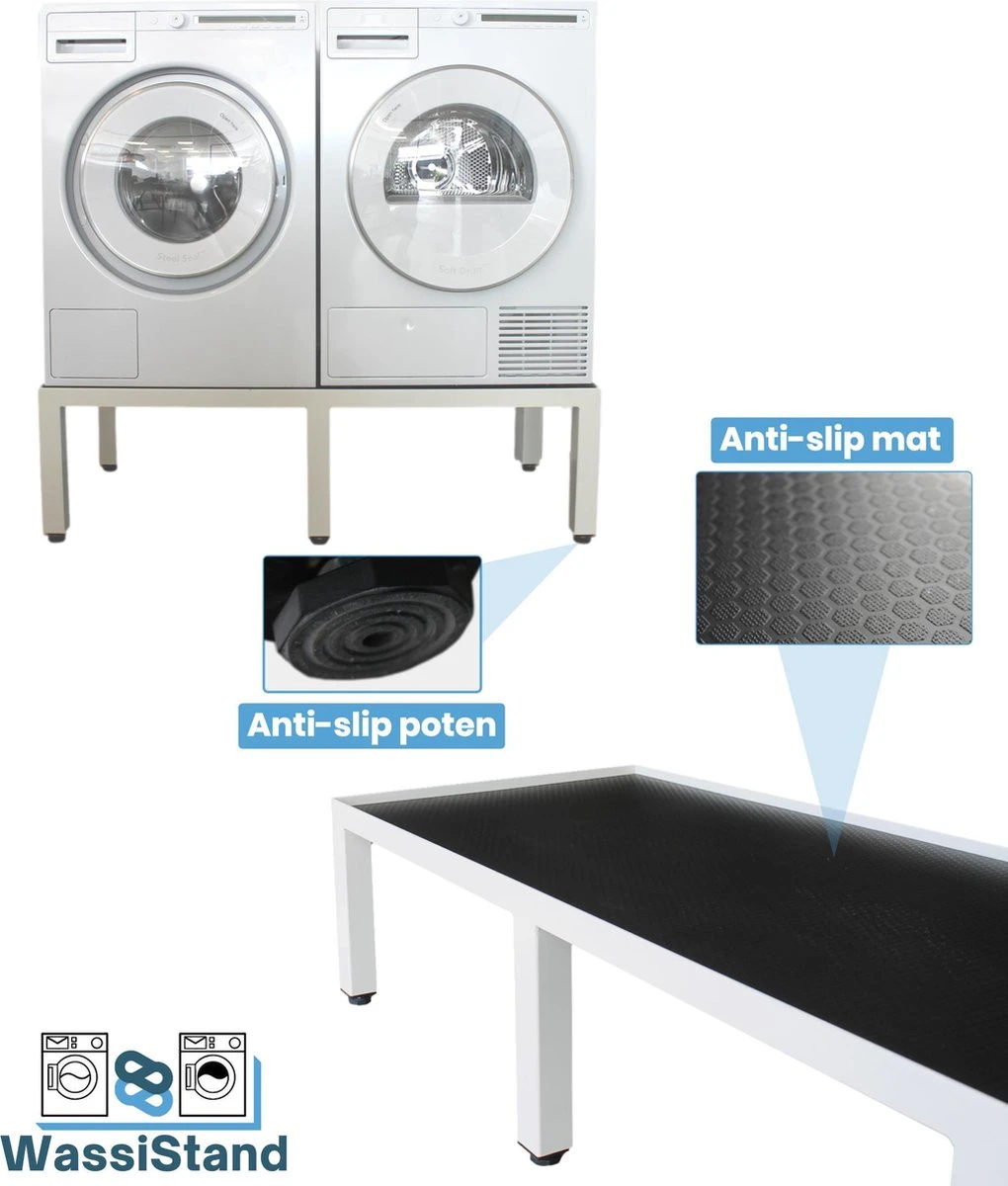 WassiStand Wasmachine Verhoger Met Grip – Wasmachine Kast En Ombouw – Verhoging Voor Wasmachine, Vaatwasser, Koelkast, Vriezer En Droger – Wasmachine Verhoger Inclusief 6 Dempers – Duurzaam RVS – Maximaal 750 Kg – 122x61x34cm 1 WassiStand Wasmachine Verhoger Met Grip – Wasmachine Kast En Ombouw – Verhoging Voor Wasmachine, Vaatwasser, Koelkast, Vriezer En Droger – Wasmachine Verhoger Inclusief 6 Dempers – Duurzaam RVS – Maximaal 750 Kg – 122x61x34cm