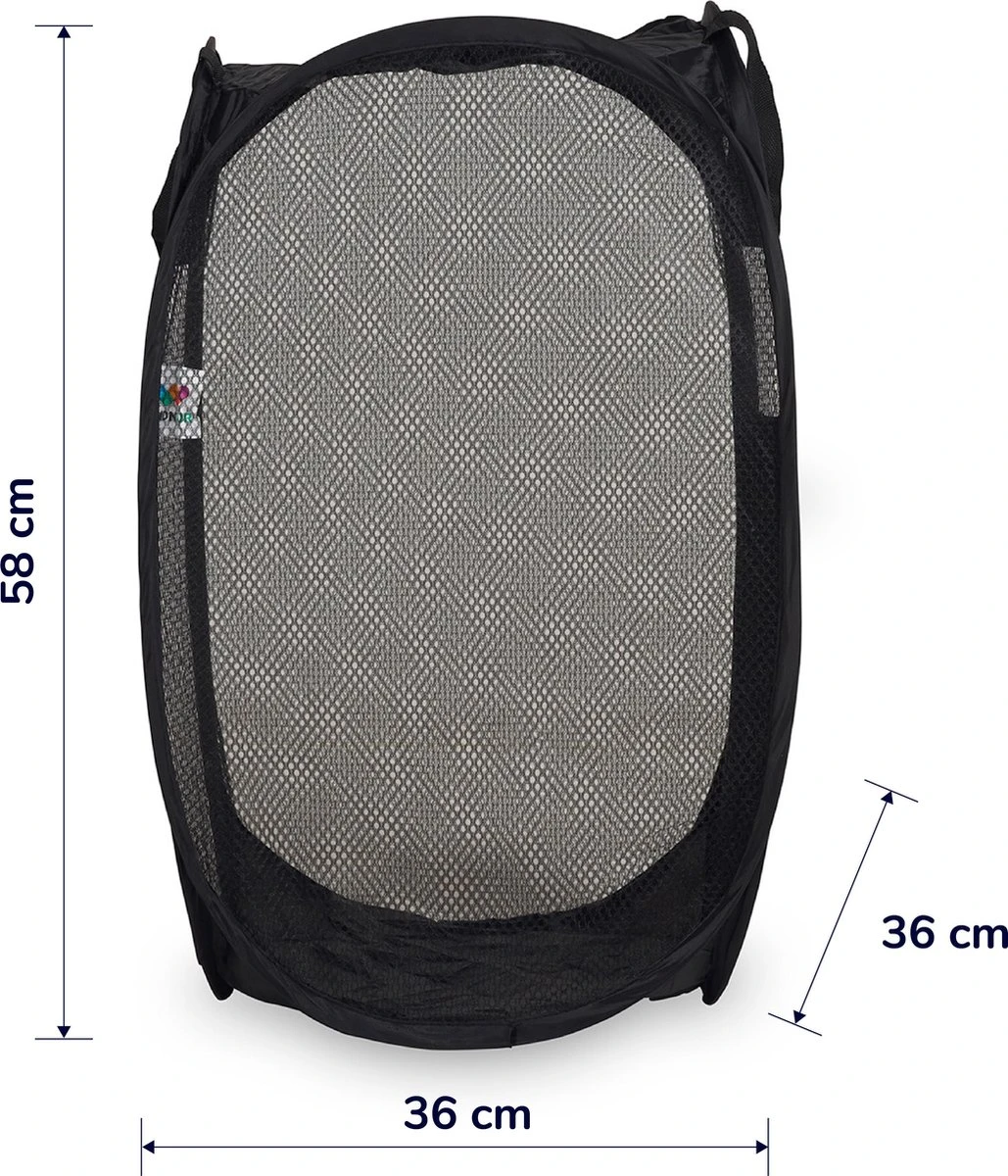 Wonair - Opvouwbare Wasmand - Wassorteerder - Extra Opbergvak – Met Hengsel - 70L - Zwart 2 Wonair - Opvouwbare Wasmand - Wassorteerder - Extra Opbergvak – Met Hengsel - 70L - Zwart - Afbeelding 2