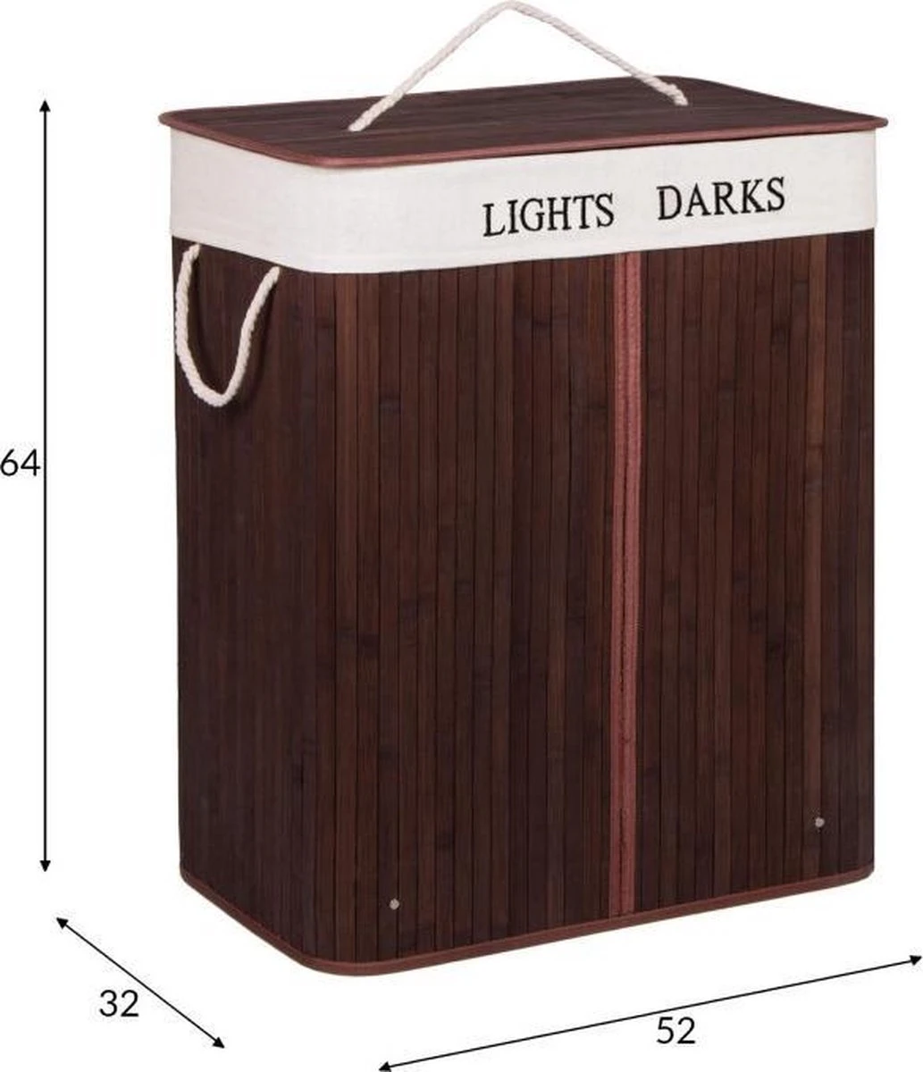 Springos Dubbele Wasmand | 2 Vakken Met Deksel | Opvouwbaar | 100 Liter | Met Uitneembare Waszak | Wasmand | Bruin 10 Springos Dubbele Wasmand | 2 Vakken Met Deksel | Opvouwbaar | 100 Liter | Met Uitneembare Waszak | Wasmand | Bruin - Afbeelding 10