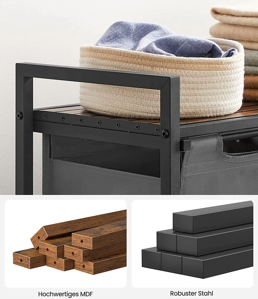 Merkloos Wasmand - Wasverzamelaar - 2 Vakken - Met Plank - Wassorteerbak - Metalen Frame, 2 Uitneembare Vakken Van Oxford Stof - Met Klittenbandsluiting - Vintage Bruin-Grijs 6 Merkloos Wasmand - Wasverzamelaar - 2 Vakken - Met Plank - Wassorteerbak - Metalen Frame, 2 Uitneembare Vakken Van Oxford Stof - Met Klittenbandsluiting - Vintage Bruin-Grijs - Afbeelding 6