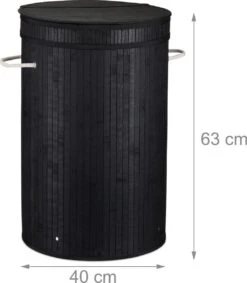 Relaxdays Wasmand Bamboe - Ronde Wasbox Met Deksel - 63 X 40 Cm - 65 Liter - Zwart -Leifheit Store 1048x1200 1