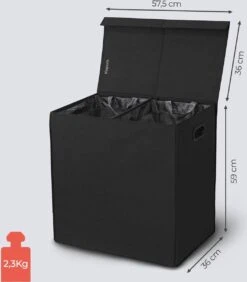 LifeGoods Wasmand - 2 Vakken Met Deksel - Opvouwbaar - 120 L - Wassorteerder - Stof - Zwart -Leifheit Store 1050x1200