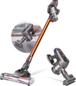 Trendwares® Snoerloze Steelstofzuiger – Handstofzuiger Met Steel – Draadloze Stofzuiger & Kruimelzuiger - 150W - Oranje/Grijs