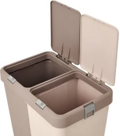 Motek® - Wasmand - 2 Vakken Met Deksel - Met Touch Deksel - Gemaakt Van 100% Gerecycled Kunststof - 80 L - Wasmand Met Deksel - Wassorteerder - Beige -Leifheit Store 1055x1200