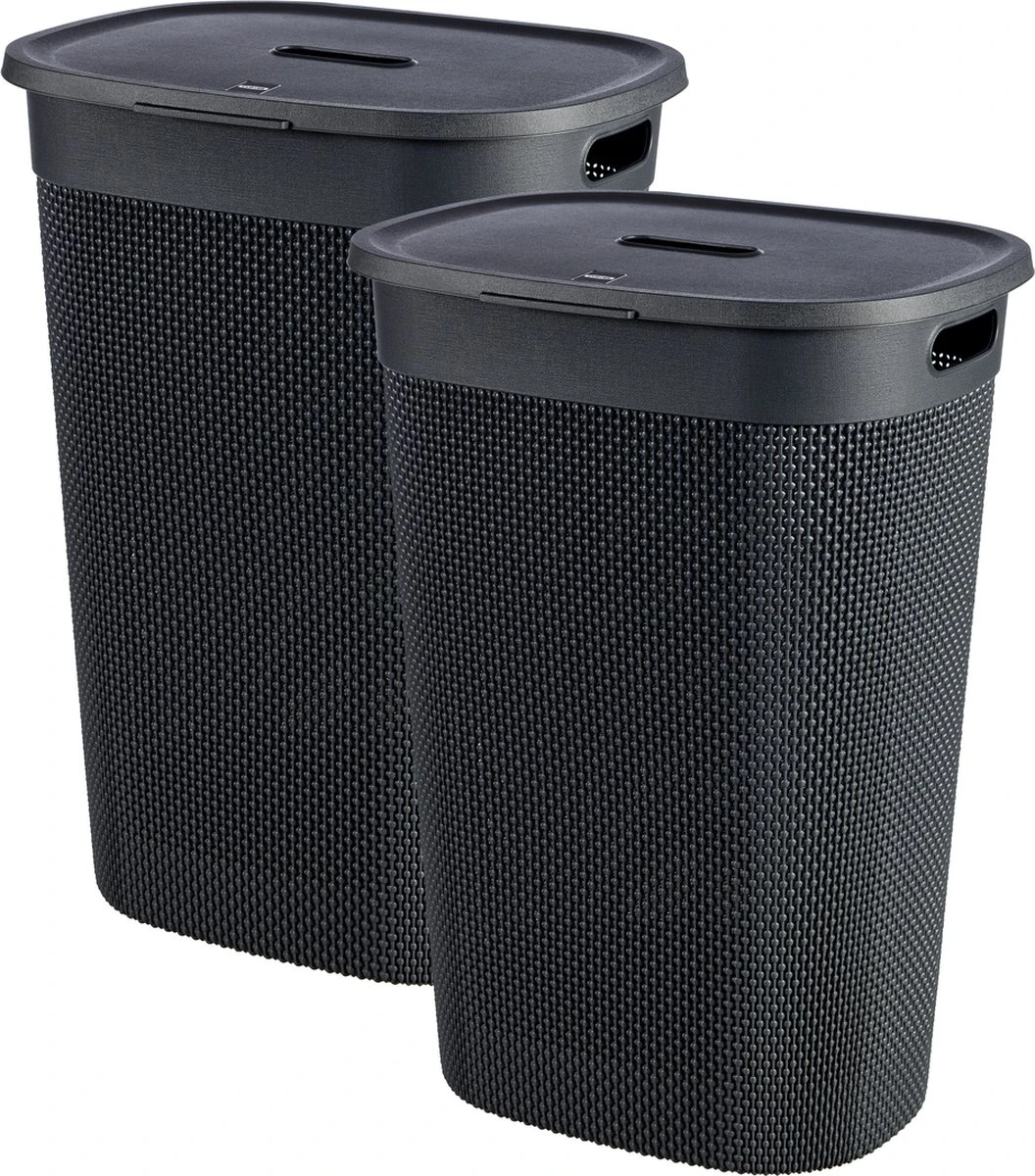 Curver Filo Wasmand Met Deksel 55L - 2 Stuks - Donkergrijs 1 Curver Filo Wasmand Met Deksel 55L - 2 Stuks - Donkergrijs