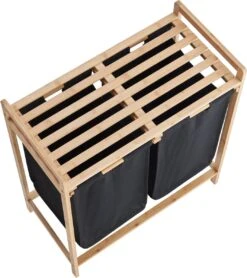 ACAZA Wasmand Met 2 Uitschuifbare Waszakken - Wassorteerder - 44 Liter - Bamboe - 73.5x64.5x33 Cm - Zwart -Leifheit Store 1065x1200 2