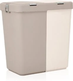 Motek® - Wasmand - 2 Vakken Met Deksel - Met Touch Deksel - Gemaakt Van 100% Gerecycled Kunststof - 80 L - Wasmand Met Deksel - Wassorteerder - Beige -Leifheit Store 1072x1200 2
