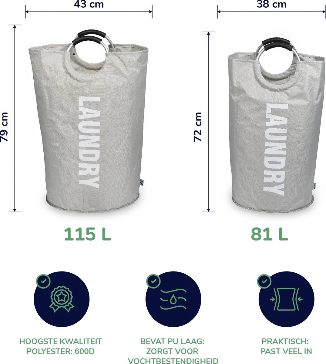 Wonair Wasmand – Wasbox - Wastas - Laundry Wasmand - Opvouwbaar – 81L – Lichtgrijs 8 Wonair Wasmand – Wasbox - Wastas - Laundry Wasmand - Opvouwbaar – 81L – Lichtgrijs - Afbeelding 8