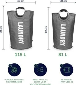 Wonair Wasmand – Waszak – Laundry Basket - Opvouwbaar – 81L - Donkergrijs -Leifheit Store 1075x1200 3