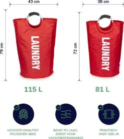 Wonair® Wasmand – Waszak – Wassorteerder - Opvouwbaar – Rood – 81L -Leifheit Store 1075x1200 4