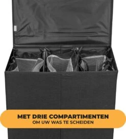 LIVILO - Wasmand 3 Vakken Wassorteerder Met Deksel – Opvouwbaar 3 Vakken– 120 Liter – Met 3 Uitneembare Waszakken – Stoffen Wasmand – Zwart -Leifheit Store 1088x1200 3