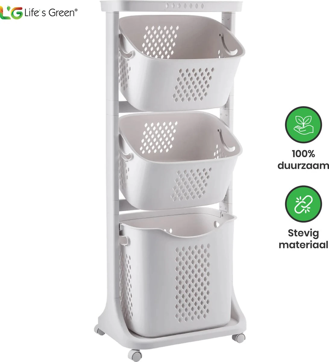 Life’s Green® - Wasmand - Wasmand 3 Vakken - Wassorteerder - Ophangbaar 1 Life’s Green® - Wasmand - Wasmand 3 Vakken - Wassorteerder - Ophangbaar
