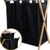 JASC Wasmand 3 Vakken - Wassorteerder - Wasmanden - Zwart - Bamboe - 128 Liter