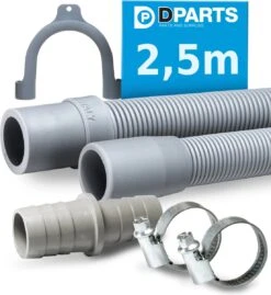 Dparts Afvoerslang Verlengset - 2,5m - Voor Vaatwasser En Wasmachine Slang - 19mm X 21mm Verlengslang - Met Afvoerslang Verbindingsstuk, Bocht Voor Afvoerslang En Slangklemmen - Waterafvoerslang - 2.5 Meter Waterslang Flexibel
