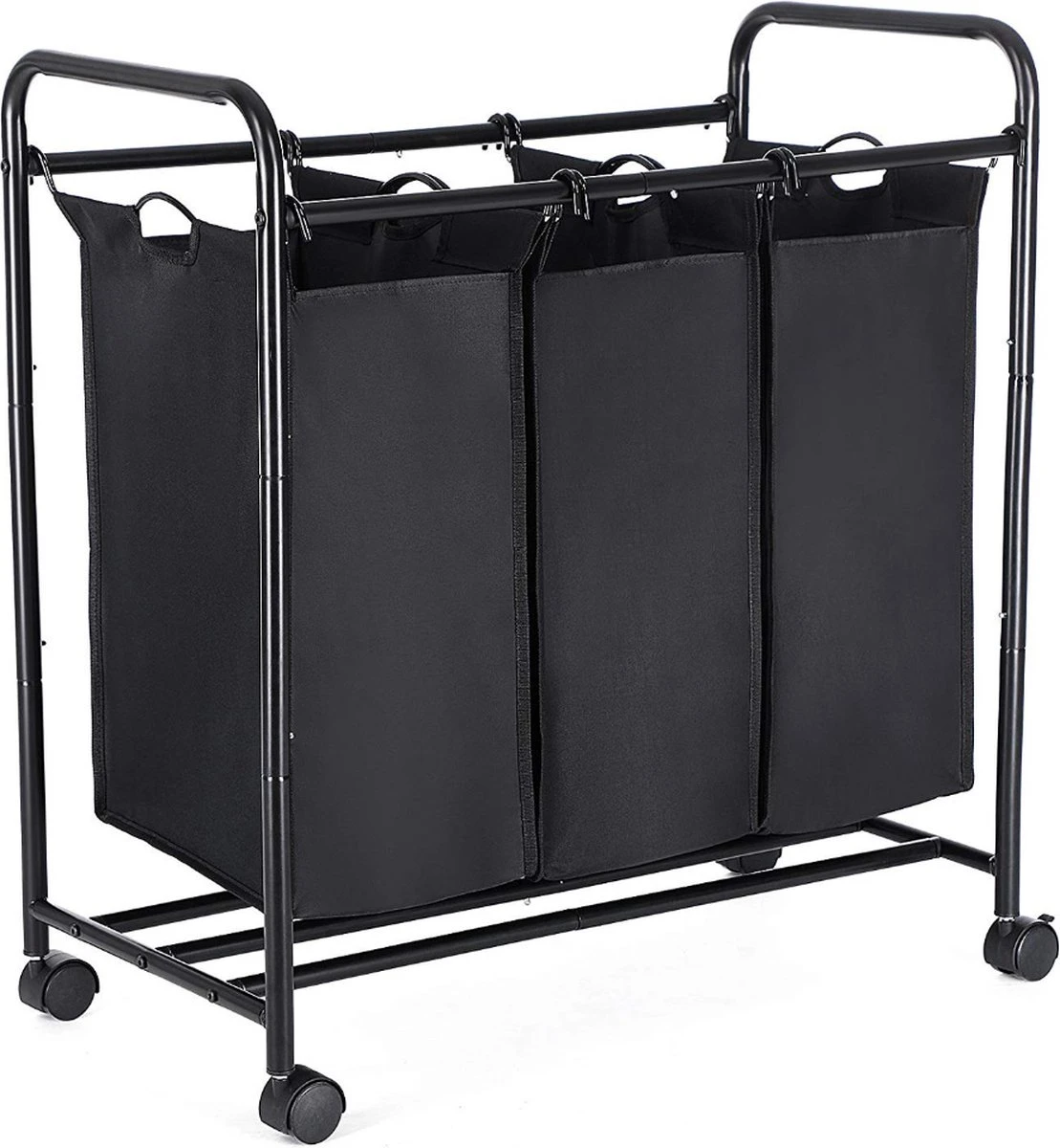 Mobiele Wassorteerder Met 3 Vakken - Op Wielen - 132 L (3 X 44 Liter) - Zwart 1 Mobiele Wassorteerder Met 3 Vakken - Op Wielen - 132 L (3 X 44 Liter) - Zwart