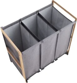 ACAZA Wasmand - Wassorteerder Met 3 Vakken - Stof / Bamboe - Grijs -Leifheit Store 1116x1200 2