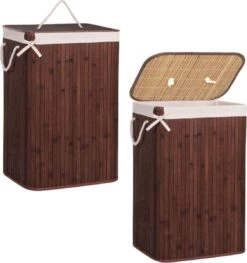 Springos Wasmand | Met Deksel | Opvouwbaar | 72 Liter | Met Uitneembare Waszak | Wasmand | Bruin