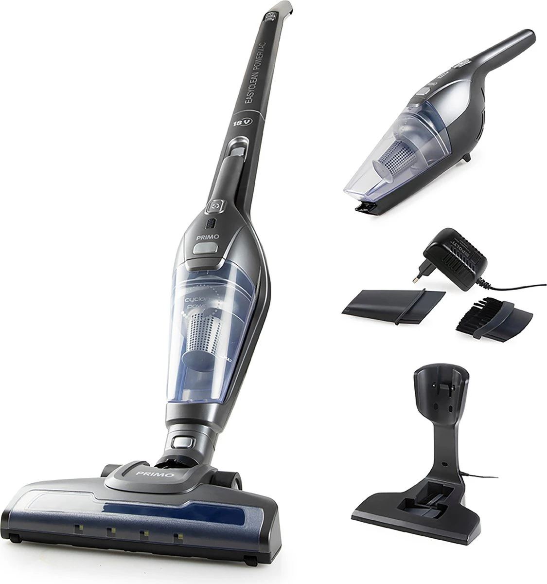 PRIMO PR506SV Stofzuiger Zonder Zak - 2-in-1 Steelstofzuiger Draadloos - Kruimelzuiger - HEPA Filter - Zilver 1 PRIMO PR506SV Stofzuiger Zonder Zak - 2-in-1 Steelstofzuiger Draadloos - Kruimelzuiger - HEPA Filter - Zilver