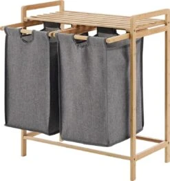 ACAZA Wasmand - Wassorteerder Met 2 Uitschuifbare Waszakken - Stof / Bamboe - Grijs -Leifheit Store 1133x1200