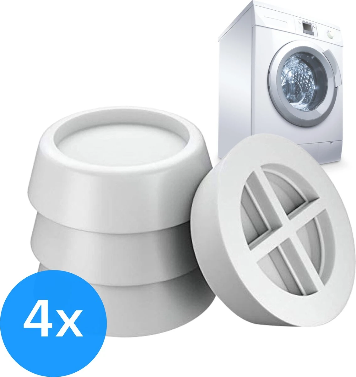 TIKKENS Trillingsdempers Wasmachine/Droogkast - Set Van 4 Stuks - Trillingsmat - Voetjes Droger - Demper - Anti Vibratie - Antislip Rubber - Wit 1 TIKKENS Trillingsdempers Wasmachine/Droogkast - Set Van 4 Stuks - Trillingsmat - Voetjes Droger - Demper - Anti Vibratie - Antislip Rubber - Wit