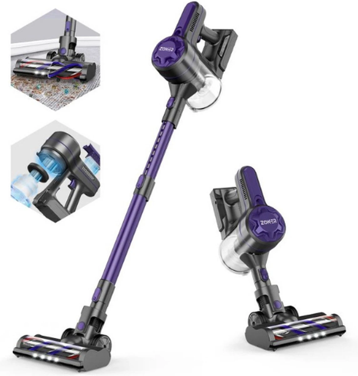 Zoker | A10pro® | Steelstofzuiger | 250W | 4 In 1 Draadloze Steelstofzuiger | Superkrachtige Turbo Functie | Verbeterd Model | Zonder Zak | Inclusief Accu 1 Zoker | A10pro® | Steelstofzuiger | 250W | 4 In 1 Draadloze Steelstofzuiger | Superkrachtige Turbo Functie | Verbeterd Model | Zonder Zak | Inclusief Accu