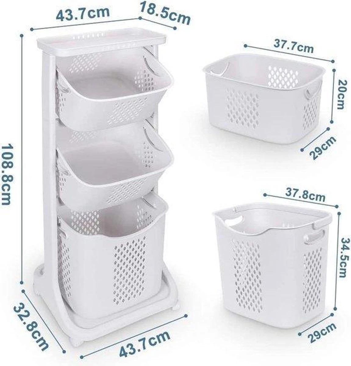 Sens Design Wassorteerder – Wasmand Met 3 Vakken - Op Wieltjes 2 Sens Design Wassorteerder – Wasmand Met 3 Vakken - Op Wieltjes - Afbeelding 2
