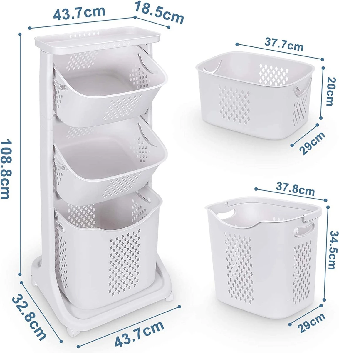 Wassorteerder – Wasmand Met 3 Vakken - Op Wieltjes - Milaan 2 Wassorteerder – Wasmand Met 3 Vakken - Op Wieltjes - Milaan - Afbeelding 2