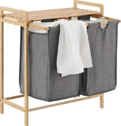 ACAZA Wasmand - Wassorteerder Met 2 Uitschuifbare Waszakken - Stof / Bamboe - Grijs