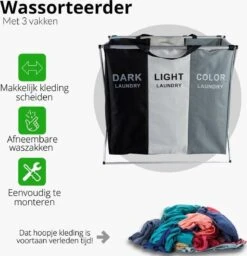 Merkloos Wasmand 3 Vakken - Wassorteerder - Wamand - Wasbox - Organizer Kleding - Waszakken Voor Wasgoed - Laundry Basket - Dubbele Wasmand -Leifheit Store 1158x1200 6
