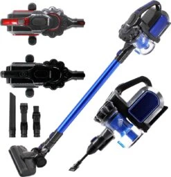 AREBOS - 2-in-1 Steelstofzuiger Draadloos - Stofzuiger Zonder Zak 200W - Kruimelzuiger - Handstofzuiger - Turboborstel Met LED - Stofzuiger Met Zak - Blauw