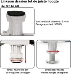 Verstelbare Wasmachine Verhoger | 10 Tot 15 Cm Hoog | 42 Tot 68 Cm Breed | Tot 300 KG Draagkracht | Incl. Schokdempers, Waterpas Meters & Meetlint | RVS & ABS | Multifunctioneel Ook Voor Wasdroger En Andere Machines | Wasmachine Sokkel -Leifheit Store 1160x1200 14