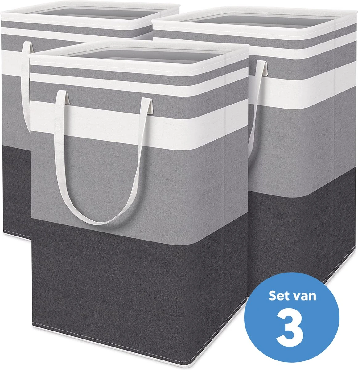 Draagbare Wasmand Met Versterkte Handgrepen - Set Van 3 X 75L Inhoud - Opvouwbaar - Waszakken Voor Wasgoed - Wassorteerder - Organizer Kleding - Wasbox 1 Draagbare Wasmand Met Versterkte Handgrepen - Set Van 3 X 75L Inhoud - Opvouwbaar - Waszakken Voor Wasgoed - Wassorteerder - Organizer Kleding - Wasbox