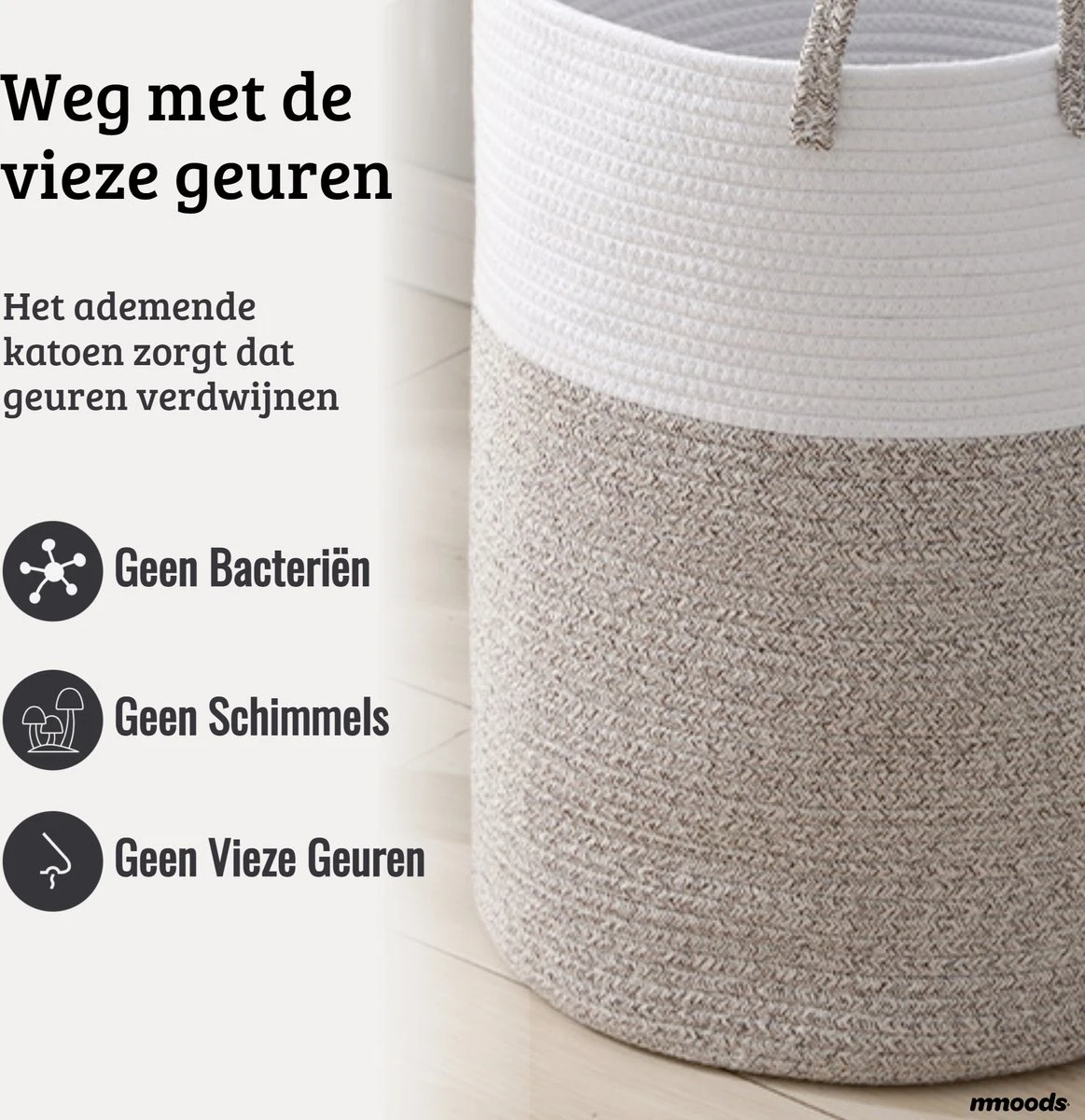 Mmoods Wasmand Katoen 72 Liter - Opbergmand Speelgoed - Wassorteerder Met Handvaten - Wasbox Badkamer - Mand Rond Badkamer Grijs 4 Mmoods Wasmand Katoen 72 Liter - Opbergmand Speelgoed - Wassorteerder Met Handvaten - Wasbox Badkamer - Mand Rond Badkamer Grijs - Afbeelding 4