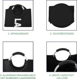 Wonair Wasmand – Waszak – Wassorteerder - Opvouwbaar – Zwart – 115L -Leifheit Store 1164x1200 6