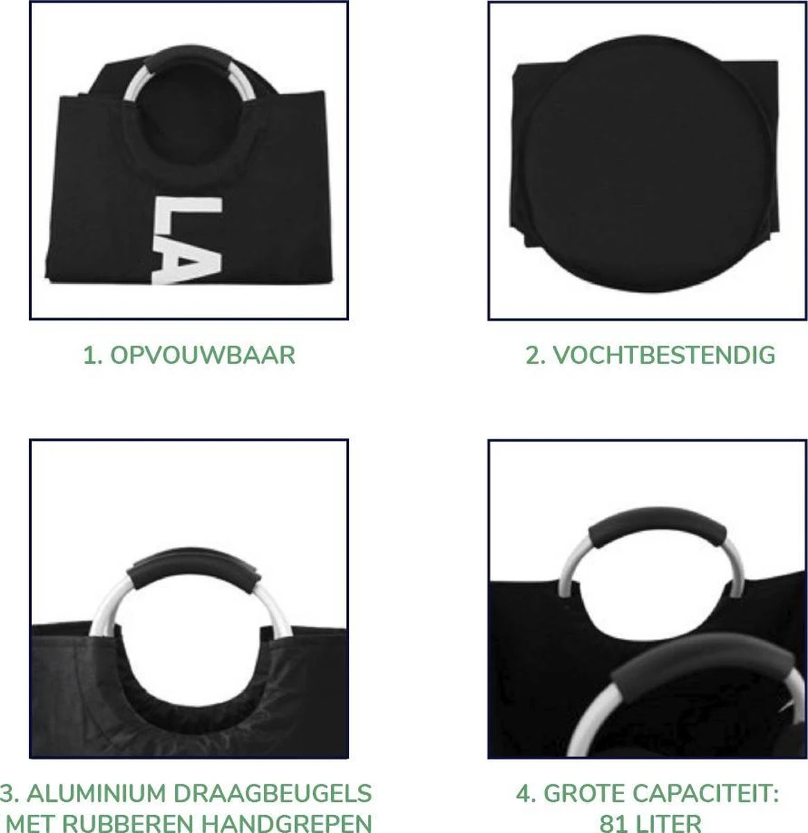 Wonair Wasmand – Waszak – Laundry Bag - Wassorteerder - Opvouwbaar – 81L – Zwart 5 Wonair Wasmand – Waszak – Laundry Bag - Wassorteerder - Opvouwbaar – 81L – Zwart - Afbeelding 5