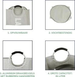Wonair Wasmand – Wasbox - Wastas - Laundry Wasmand - Opvouwbaar – 81L – Lichtgrijs 13 Wonair Wasmand – Wasbox - Wastas - Laundry Wasmand - Opvouwbaar – 81L – Lichtgrijs -Leifheit Store 1164x1200 8