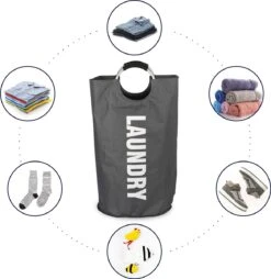 Wonair Wasmand – Waszak – Laundry Basket - Opvouwbaar – 81L - Donkergrijs -Leifheit Store 1169x1200 2