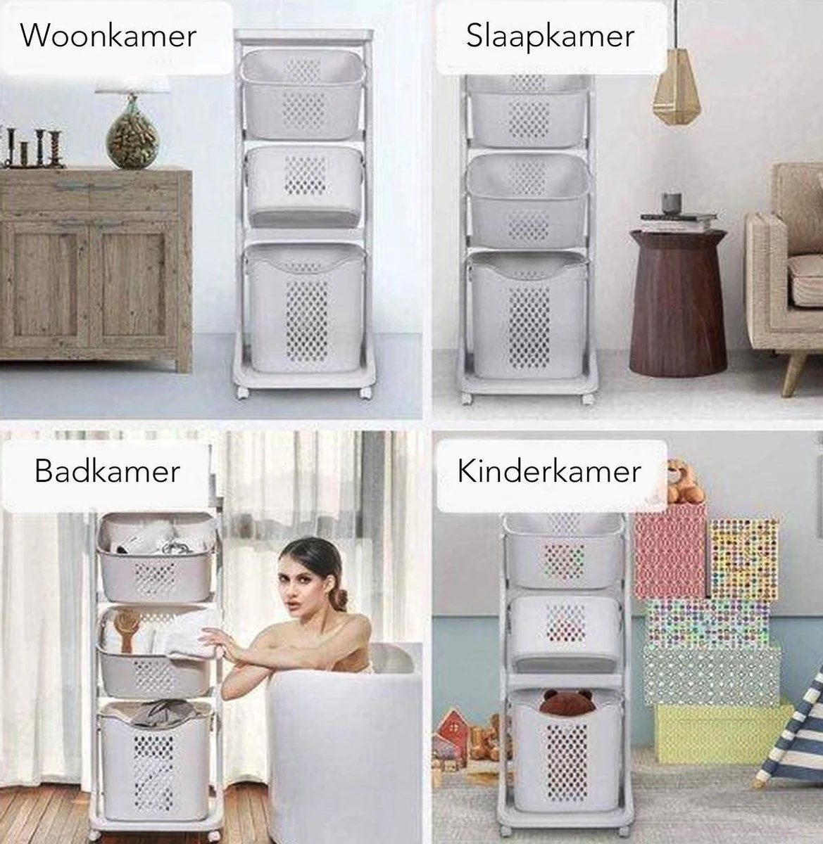 Sens Design Wassorteerder – Wasmand Met 3 Vakken - Op Wieltjes 3 Sens Design Wassorteerder – Wasmand Met 3 Vakken - Op Wieltjes - Afbeelding 3