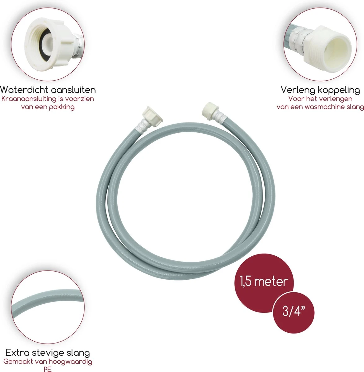 Fyveli Wasmachine Verlengslang - 1,5 Meter - 3/4" Aansluiting - Eenvoudig Bestaande Aanvoerslang Verlengen 2 Fyveli Wasmachine Verlengslang - 1,5 Meter - 3/4" Aansluiting - Eenvoudig Bestaande Aanvoerslang Verlengen - Afbeelding 2
