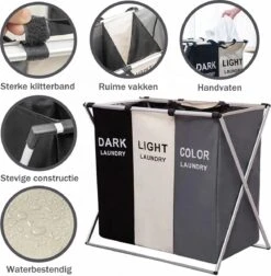 Moderne Wasmand Met 3 Vakken - Aluminium Wassorteerder - Opvouwbaar - 118L - Laundry Basket 6 Moderne Wasmand Met 3 Vakken - Aluminium Wassorteerder - Opvouwbaar - 118L - Laundry Basket -Leifheit Store 1175x1200
