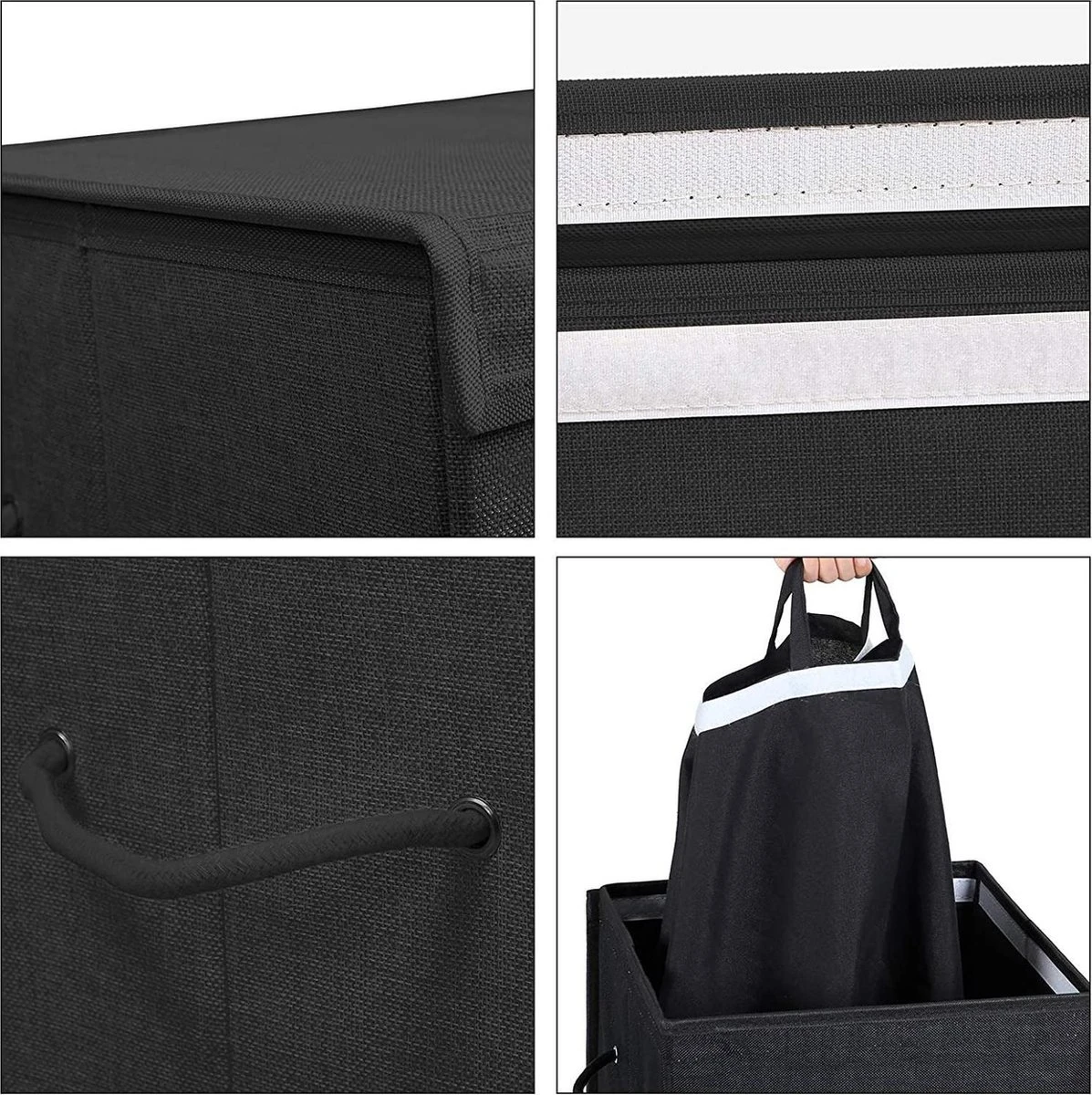 Opvouwbare Wasmand Met Deksel En Handvaten, 85L - Zwart 6 Opvouwbare Wasmand Met Deksel En Handvaten, 85L - Zwart - Afbeelding 6