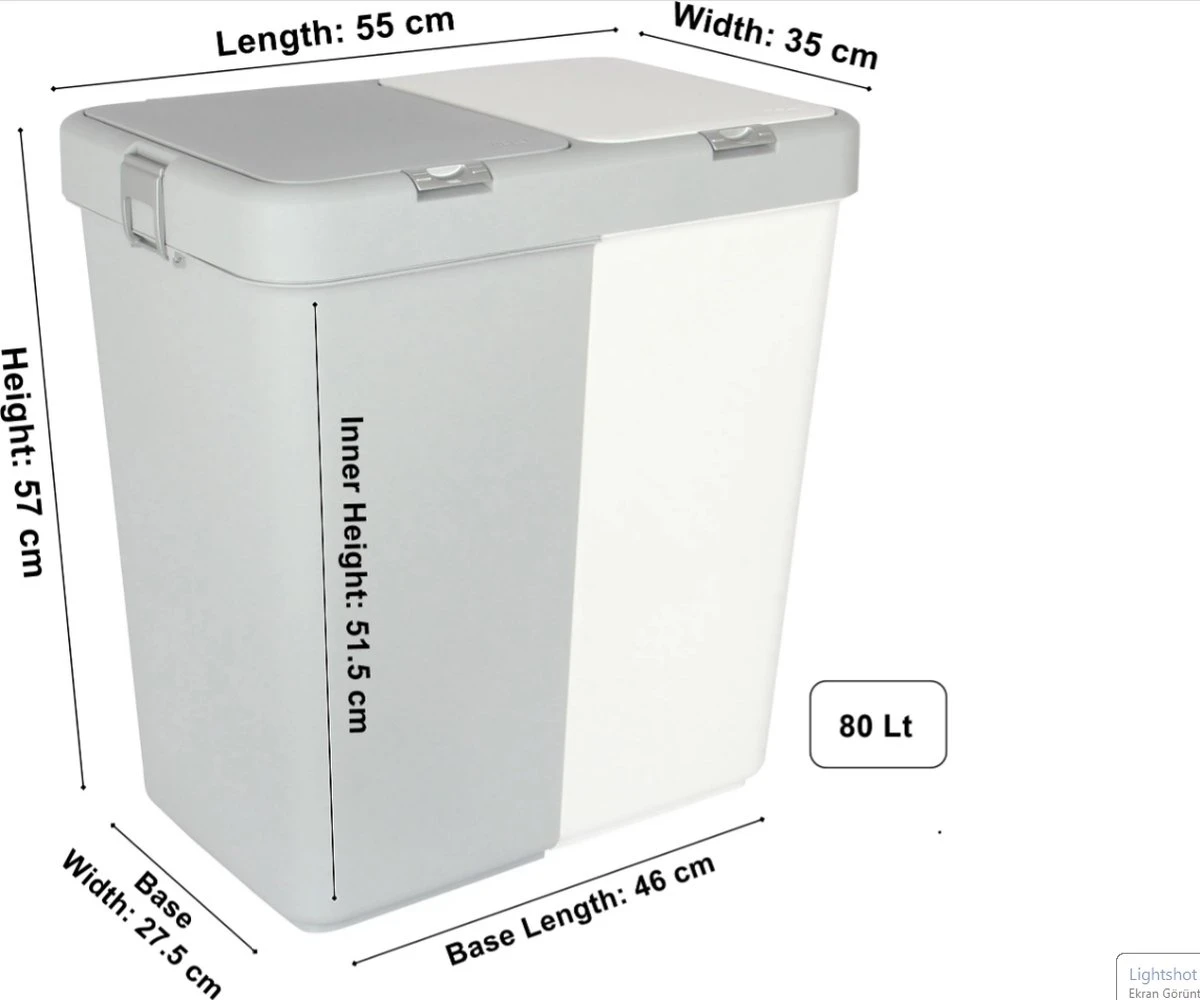 Motek® - Wasmand - 2 Vakken Met Deksel - Met Touch Deksel - Gemaakt Van 100% Gerecycled Kunststof - 80 L - Wasmand Met Deksel - Wassorteerder - Grijs - Wit 2 Motek® - Wasmand - 2 Vakken Met Deksel - Met Touch Deksel - Gemaakt Van 100% Gerecycled Kunststof - 80 L - Wasmand Met Deksel - Wassorteerder - Grijs - Wit - Afbeelding 2