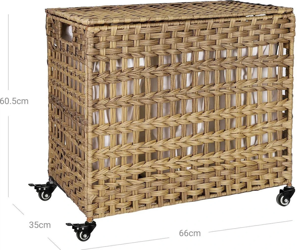 Segenn's Handgeweven Wasmand - Wasmand Van Polyrotan - Met 3 Vakken - Deksel En Handvatten - Uitneembare Vakken - Woonkamer - Slaapkamer - Wasruimte - Natuurlijke Kleur 2 Segenn's Handgeweven Wasmand - Wasmand Van Polyrotan - Met 3 Vakken - Deksel En Handvatten - Uitneembare Vakken - Woonkamer - Slaapkamer - Wasruimte - Natuurlijke Kleur - Afbeelding 2