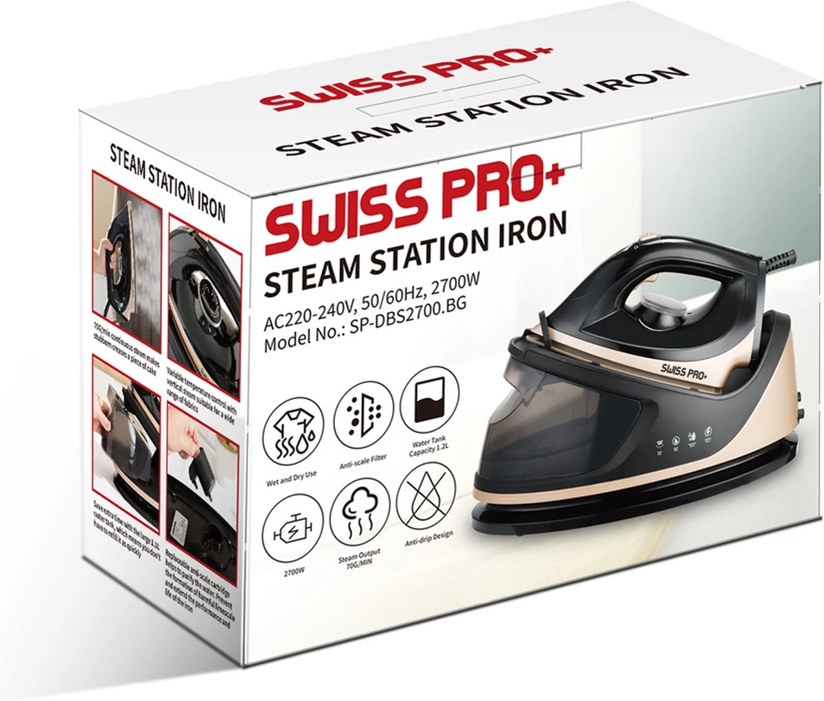 Swiss Pro+ -Stoomstrijkijzer Met Stoomgenerator - Iron - Keramische Zoolplaat - 2700W - Black/Gold - PefectCare Performer 6 Swiss Pro+ -Stoomstrijkijzer Met Stoomgenerator - Iron - Keramische Zoolplaat - 2700W - Black/Gold - PefectCare Performer - Afbeelding 6