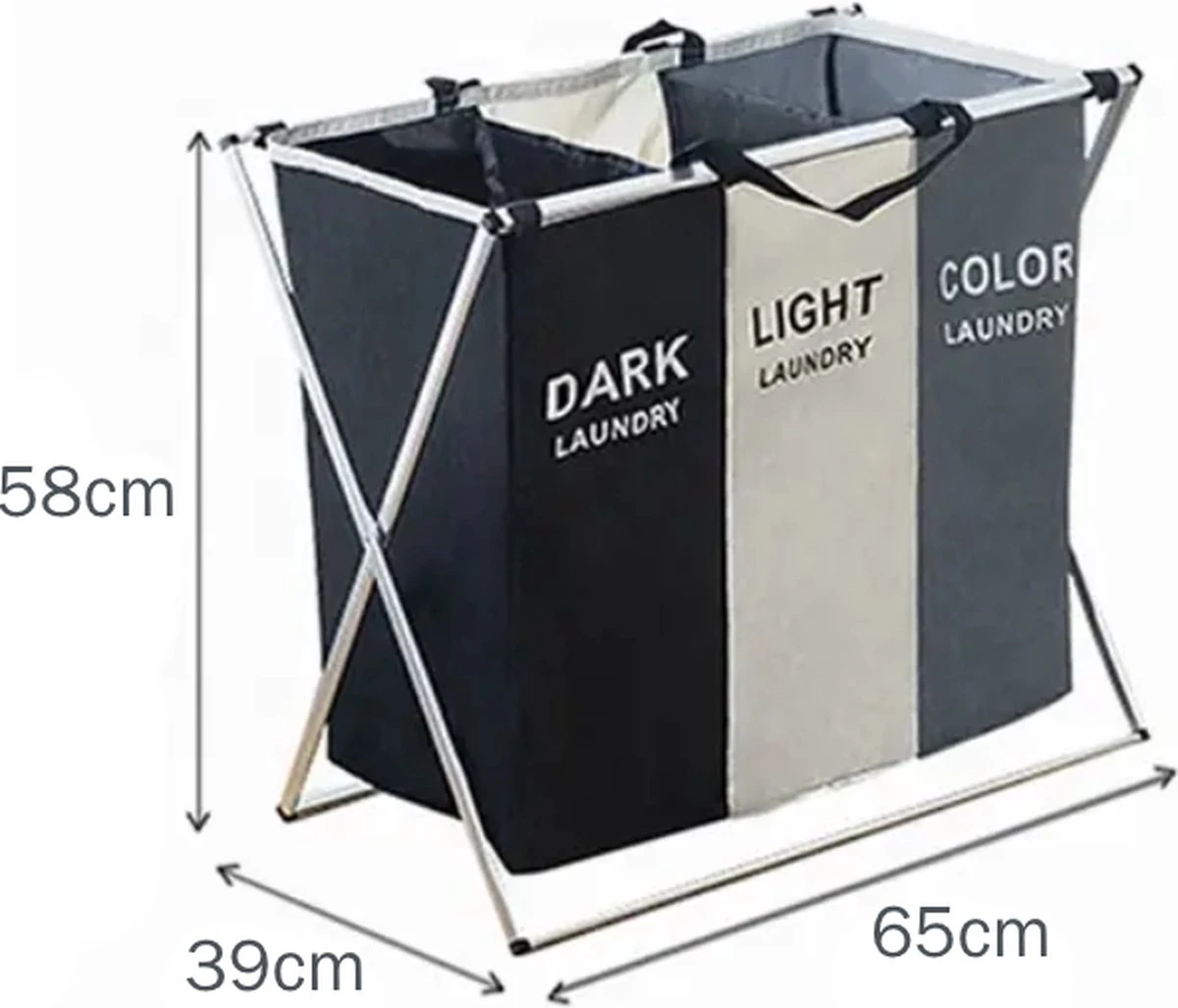 Moderne Wasmand Met 3 Vakken - Aluminium Wassorteerder - Opvouwbaar - 118L - Laundry Basket 4 Moderne Wasmand Met 3 Vakken - Aluminium Wassorteerder - Opvouwbaar - 118L - Laundry Basket - Afbeelding 4