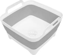 Kurtzy Grijs Inklapbare Afwas Zink/basin, Met Drainage Plug - 16L Water Capaciteit – Vouwbare Kom Met Plastic Handvatten – Draagbare Wasbak Voor Buiten Camping, Reizen, Keuken En Caravan