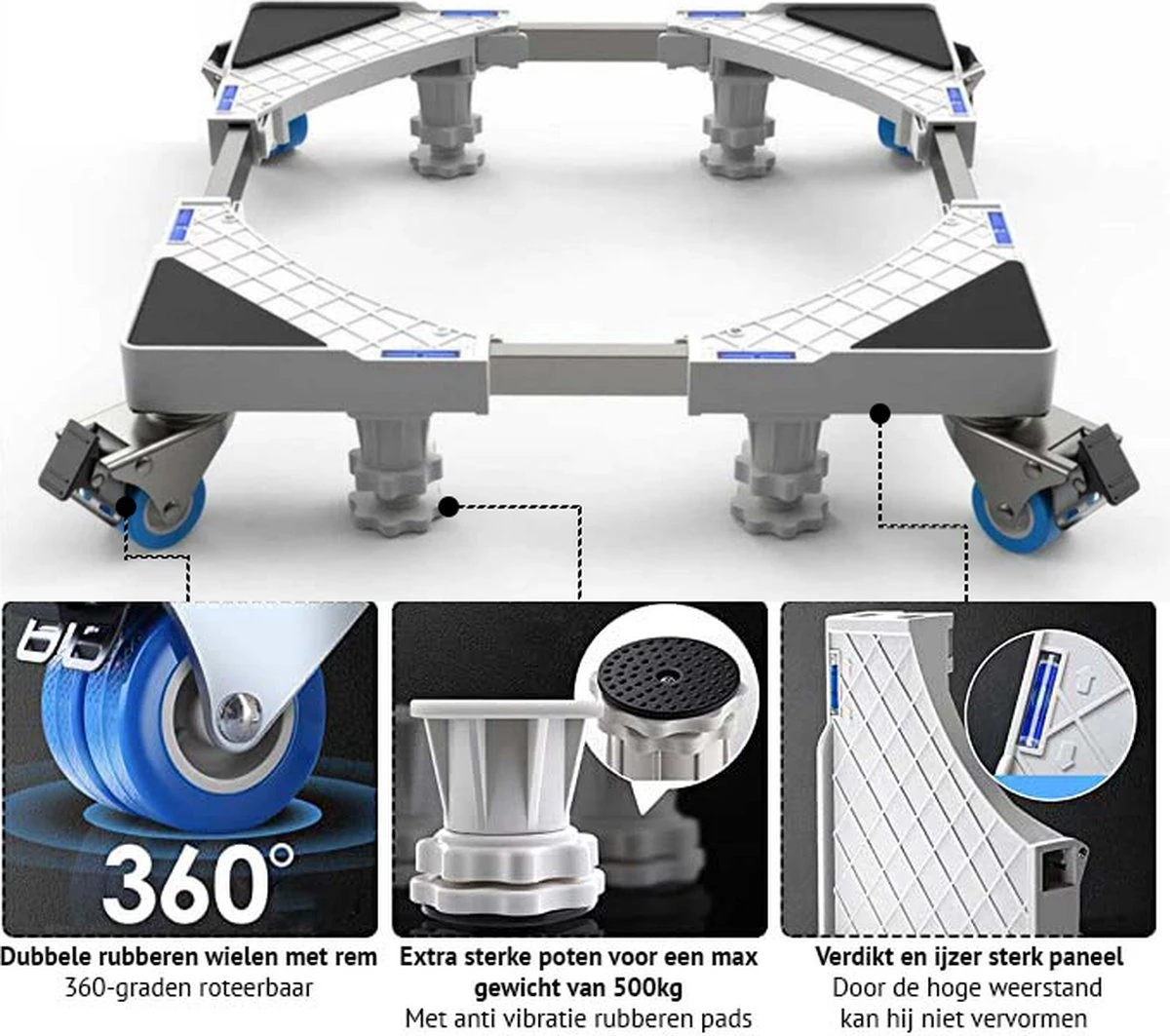 Olvy Wasmachine Verhoger Met Wielen - Tot 500 KG - Schokbestendig - Opbouwmeubel - Ook Voor Droger, Koelkast, Vaatwasser En Vriezer 2 Olvy Wasmachine Verhoger Met Wielen - Tot 500 KG - Schokbestendig - Opbouwmeubel - Ook Voor Droger, Koelkast, Vaatwasser En Vriezer - Afbeelding 2