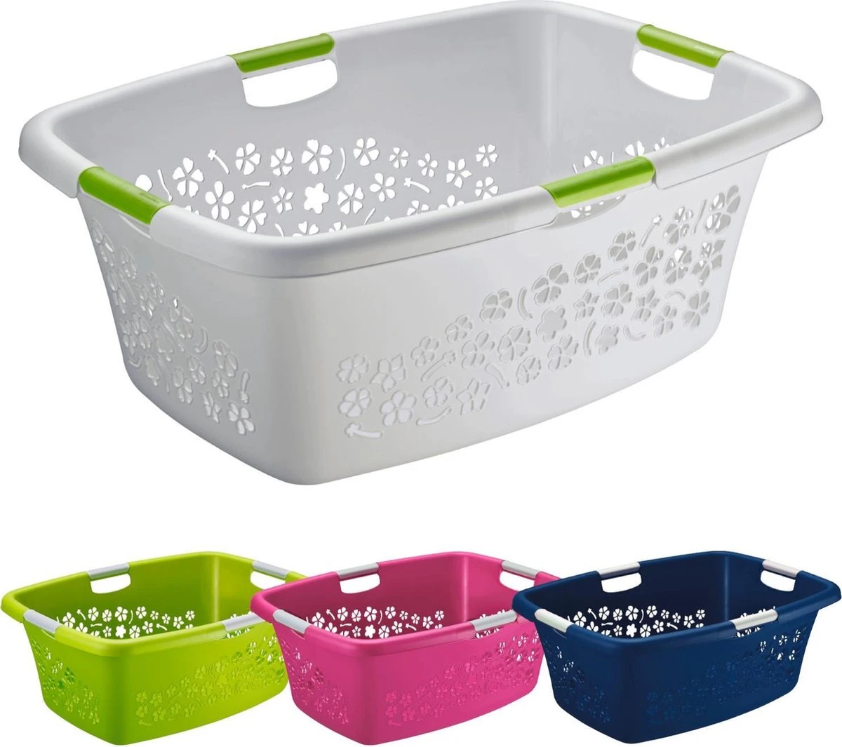 Rotho Wasmand Flowers 65 X 48 X 26 Cm - 50 L Kunststof Blauw 2 Rotho Wasmand Flowers 65 X 48 X 26 Cm - 50 L Kunststof Blauw - Afbeelding 2